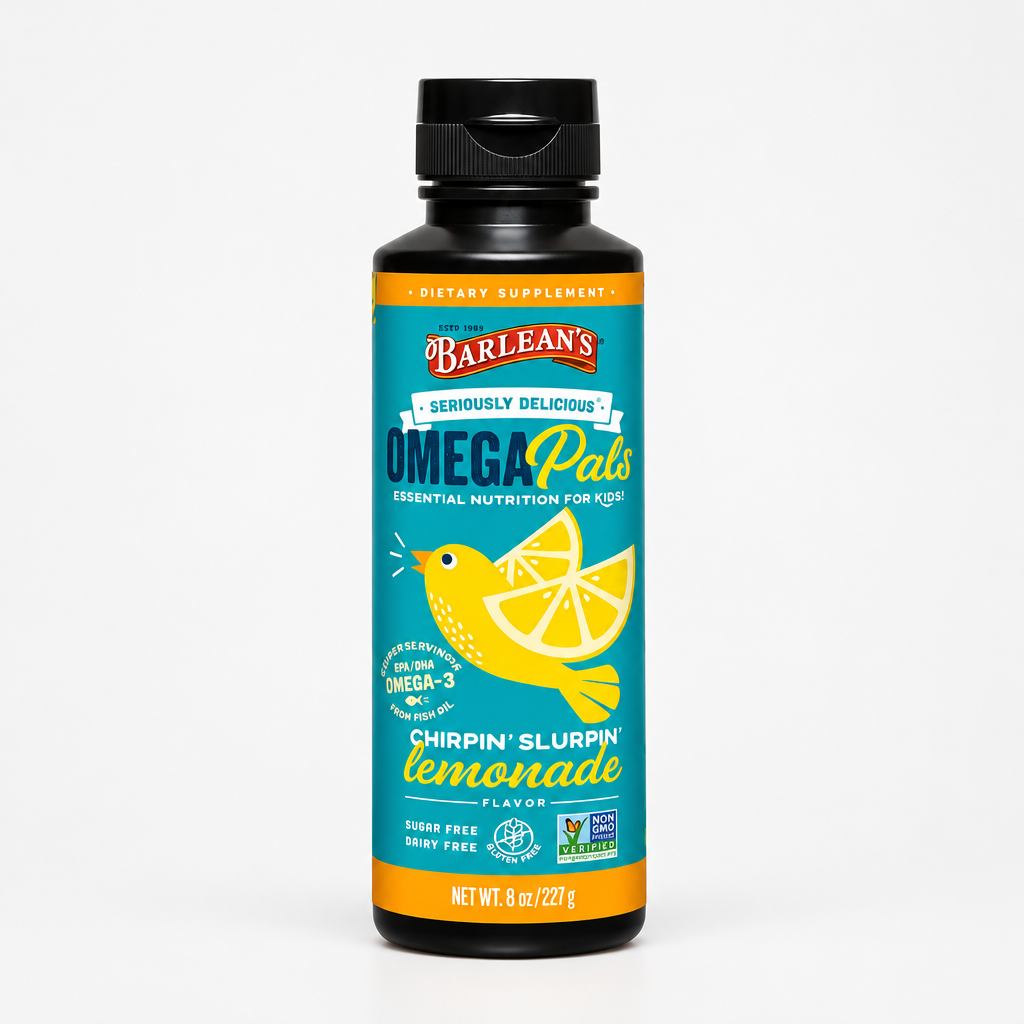 Illustrative AI render of Barlean’s Chirpin’ Slurpin’ Lemonade Fish Oil